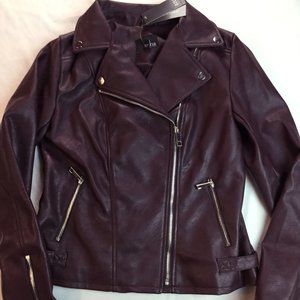 a.n.a Faux Leather Motorcycle Jacket Burgundy Sz S
